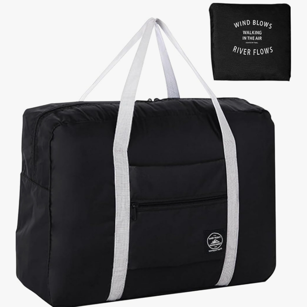 Elegant Black Travel Bag with White Straps